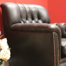 Load image into Gallery viewer, x SOLD Vintage Button Back Armchair Arm Chair, Black Leather Button Back and Arms Chair B11007