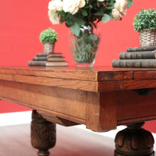 Load image into Gallery viewer, x SOLD Antique French Dining Table, Antique Oak Twin Pedestal 2 Draw Leaf Kitchen Table. B10524