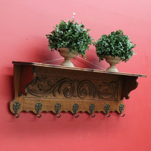 Load image into Gallery viewer, x SOLD Vintage French Oak and Brass Hook Coat Rack, Hat Scarf Rack with Plate Rack 1 of 2 B10305