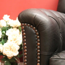 Load image into Gallery viewer, x SOLD Vintage Button Back Armchair Arm Chair, Black Leather Button Back and Arms Chair B11007