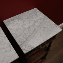 Load image into Gallery viewer, x SOLD Pair of Bedside Tables Cabinets, Lamp Side Tables Antique French Oak and Marble. B10557