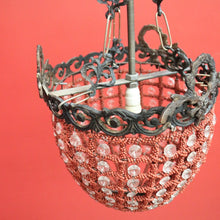 Load image into Gallery viewer, x SOLD Vintage French Chandelier of Basket Form, Brass, Glass and Beads Light Shade. 10379
