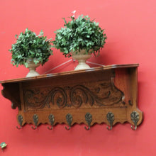 Load image into Gallery viewer, x SOLD Vintage French Oak and Brass Hook Coat Rack, Hat Scarf Rack with Plate Rack 1 of 2 B10305
