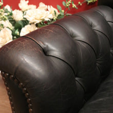 Load image into Gallery viewer, x SOLD Vintage Button Back Armchair Arm Chair, Black Leather Button Back and Arms Chair B11007