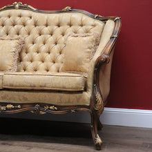 Load image into Gallery viewer, x SOLD Vintage Italian Three Seat Lounge, Button Back Walnut and Fabric Lounge, Cushion B11050