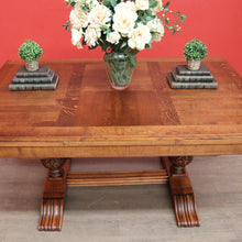 Load image into Gallery viewer, x SOLD Antique French Dining Table, Antique Oak Twin Pedestal 2 Draw Leaf Kitchen Table. B10524