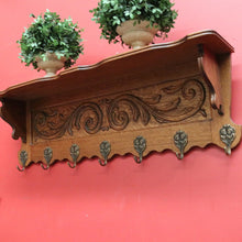 Load image into Gallery viewer, x SOLD Vintage French Oak and Brass Hook Coat Rack, Hat Scarf Rack with Plate Rack 1 of 2 B10305