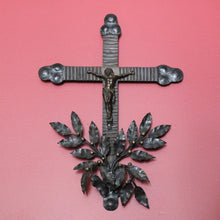 Load image into Gallery viewer, Vintage French Cross Crucifix, Brass Church Cross, Crown of Thorns Jesus B10636