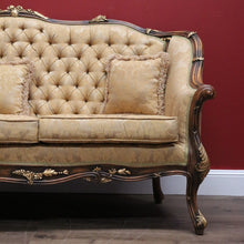 Load image into Gallery viewer, x SOLD Vintage Italian Three Seat Lounge, Button Back Walnut and Fabric Lounge, Cushion B11050