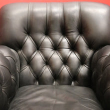 Load image into Gallery viewer, x SOLD Vintage Button Back Armchair Arm Chair, Black Leather Button Back and Arms Chair B11007