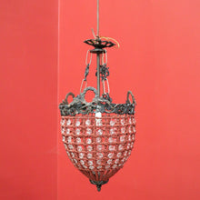 Load image into Gallery viewer, x SOLD Vintage French Chandelier of Basket Form, Brass, Glass and Beads Light Shade. 10379
