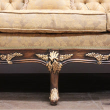 Load image into Gallery viewer, x SOLD Vintage Italian Three Seat Lounge, Button Back Walnut and Fabric Lounge, Cushion B11050