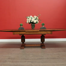 Load image into Gallery viewer, x SOLD Antique French Dining Table, Antique Oak Twin Pedestal 2 Draw Leaf Kitchen Table. B10524