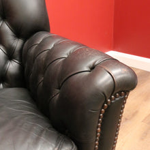 Load image into Gallery viewer, x SOLD Vintage Button Back Armchair Arm Chair, Black Leather Button Back and Arms Chair B11007