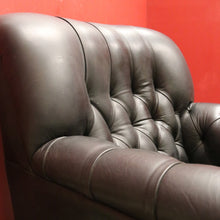 Load image into Gallery viewer, x SOLD Vintage Button Back Armchair Arm Chair, Black Leather Button Back and Arms Chair B11007