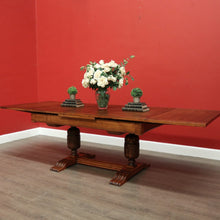 Load image into Gallery viewer, x SOLD Antique French Dining Table, Antique Oak Twin Pedestal 2 Draw Leaf Kitchen Table. B10524