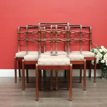 Load image into Gallery viewer, Set of 6 Dining Chairs, Kitchen Chairs with Brass Inlay and Carved Back Rails