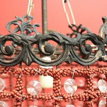 Load image into Gallery viewer, x SOLD Vintage French Chandelier of Basket Form, Brass, Glass and Beads Light Shade. 10379