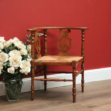 Load image into Gallery viewer, x SOLD Antique French Corner Chair Oak and Rush Seat Music Chair Bedroom Chair Armchair B10749