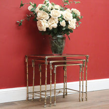 Load image into Gallery viewer, x SOLD Nesting Tables, Set of Three Vintage Italian Brass and Glass Faux Bamboo Tables B11236