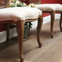 Load image into Gallery viewer, x SOLD Pair of Vintage French Oak and Cane Hall Chairs or Bedroom Chairs. Linen Fabric. B11267