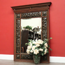 Load image into Gallery viewer, x SOLD Antique Oak and Pressed Brass Wall Mirror, Antique French Cupid Bevelled Mirror. B10417