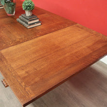 Load image into Gallery viewer, x SOLD Antique French Dining Table, Antique Oak Twin Pedestal 2 Draw Leaf Kitchen Table. B10524