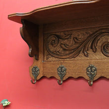 Load image into Gallery viewer, x SOLD Vintage French Oak and Brass Hook Coat Rack, Hat Scarf Rack with Plate Rack 1 of 2 B10305