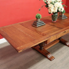 Load image into Gallery viewer, x SOLD Antique French Dining Table, Antique Oak Twin Pedestal 2 Draw Leaf Kitchen Table. B10524