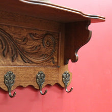 Load image into Gallery viewer, x SOLD Vintage French Oak and Brass Hook Coat Rack, Hat Scarf Rack with Plate Rack 1 of 2 B10305