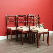 Load image into Gallery viewer, x SOLD Set of 6 Dining Chairs, Kitchen Chairs with Brass Inlay and Carved Back Rails. B9793