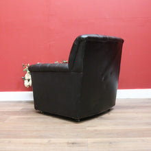 Load image into Gallery viewer, x SOLD Vintage Button Back Armchair Arm Chair, Black Leather Button Back and Arms Chair B11007