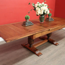 Load image into Gallery viewer, x SOLD Antique French Dining Table, Antique Oak Twin Pedestal 2 Draw Leaf Kitchen Table. B10524