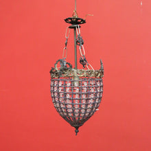 Load image into Gallery viewer, x SOLD Vintage French Basket Chandelier, Brass, Glass and Beads, Ceiling Light Shade. B10380