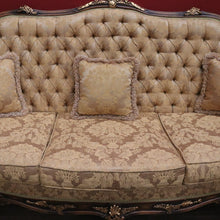 Load image into Gallery viewer, x SOLD Vintage Italian Three Seat Lounge, Button Back Walnut and Fabric Lounge, Cushion B11050
