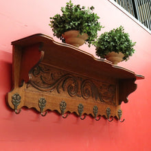 Load image into Gallery viewer, x SOLD Vintage French Oak and Brass Hook Coat Rack, Hat Scarf Rack with Plate Rack 1 of 2 B10305