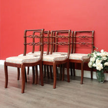Load image into Gallery viewer, x SOLD Set of 6 Dining Chairs, Kitchen Chairs with Brass Inlay and Carved Back Rails. B9793