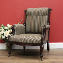 Load image into Gallery viewer, Antique English Grandfather Chair, Walnut and Fabric Grandfather Armchair Seat B10989