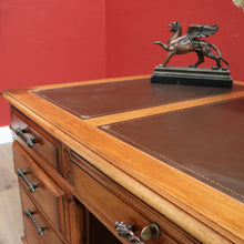 Load image into Gallery viewer, x SOLD Vintage Australian Office Desk, Walnut and Gilt Tooled Leather Eight Drawer Desk. B11168