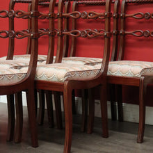 Load image into Gallery viewer, x SOLD Set of 6 Dining Chairs, Kitchen Chairs with Brass Inlay and Carved Back Rails. B9793