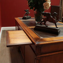 Load image into Gallery viewer, x SOLD Vintage Australian Office Desk, Walnut and Gilt Tooled Leather Eight Drawer Desk. B11168
