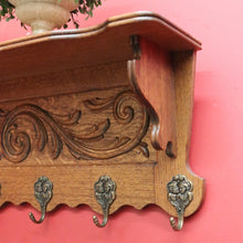 Load image into Gallery viewer, x SOLD Vintage French Oak and Brass Hook Coat Rack, Hat Scarf Rack with Plate Rack 1 of 2 B10305
