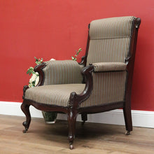 Load image into Gallery viewer, x SOLD Antique English Grandfather Chair, Walnut and Fabric Grandfather Armchair Seat B10989