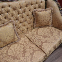 Load image into Gallery viewer, x SOLD Vintage Italian Three Seat Lounge, Button Back Walnut and Fabric Lounge, Cushion B11050