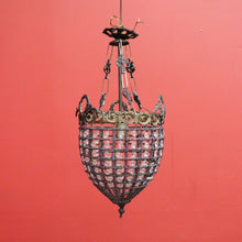 Load image into Gallery viewer, x SOLD Vintage French Basket Chandelier, Brass, Glass and Beads, Ceiling Light Shade. B10380