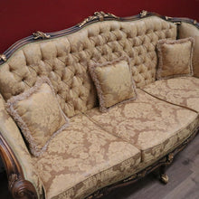 Load image into Gallery viewer, x SOLD Vintage Italian Three Seat Lounge, Button Back Walnut and Fabric Lounge, Cushion B11050