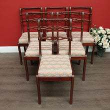 Load image into Gallery viewer, x SOLD Set of 6 Dining Chairs, Kitchen Chairs with Brass Inlay and Carved Back Rails. B9793