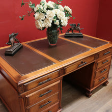 Load image into Gallery viewer, x SOLD Vintage Australian Office Desk, Walnut and Gilt Tooled Leather Eight Drawer Desk. B11168