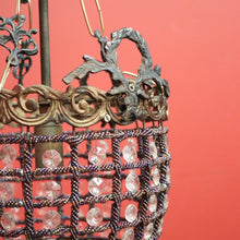 Load image into Gallery viewer, x SOLD Vintage French Basket Chandelier, Brass, Glass and Beads, Ceiling Light Shade. B10380