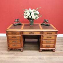 Load image into Gallery viewer, x SOLD Vintage Australian Office Desk, Walnut and Gilt Tooled Leather Eight Drawer Desk. B11168